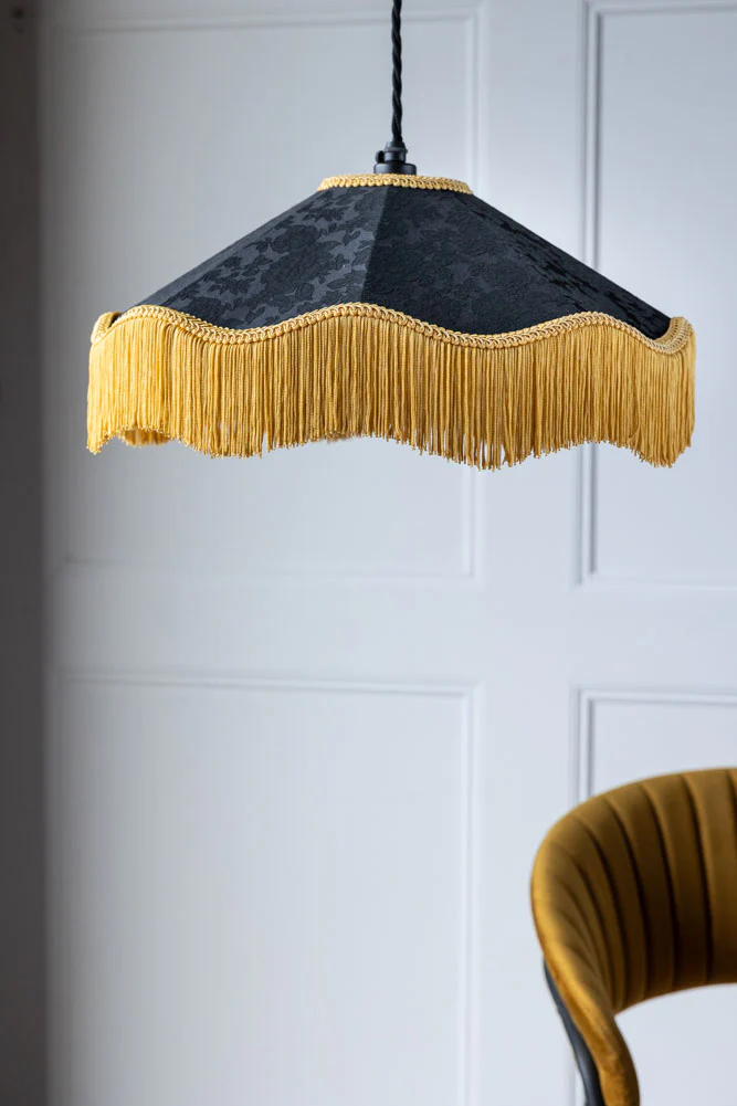 Black & Gold Tassel Ceiling Light Shade - Image 3