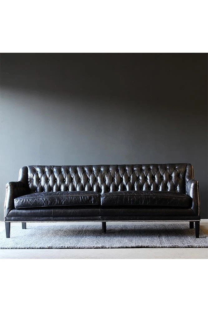 Black Leather Chesterfield 3 Seater Sofa - Image 3