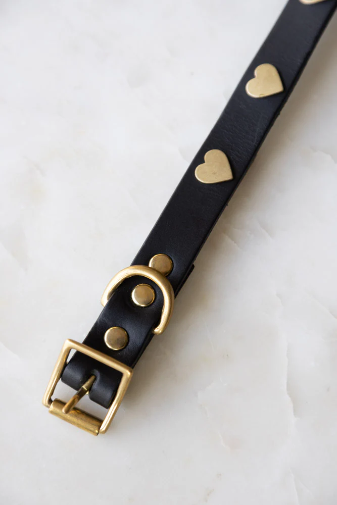 Black Leather Dog Collar With Hearts - 5 Available Sizes - Image 3