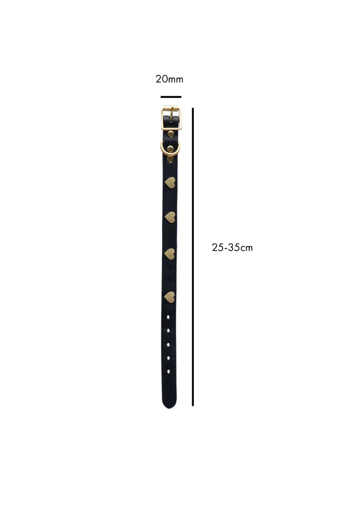Black Leather Dog Collar With Hearts - 5 Available Sizes - Image 7