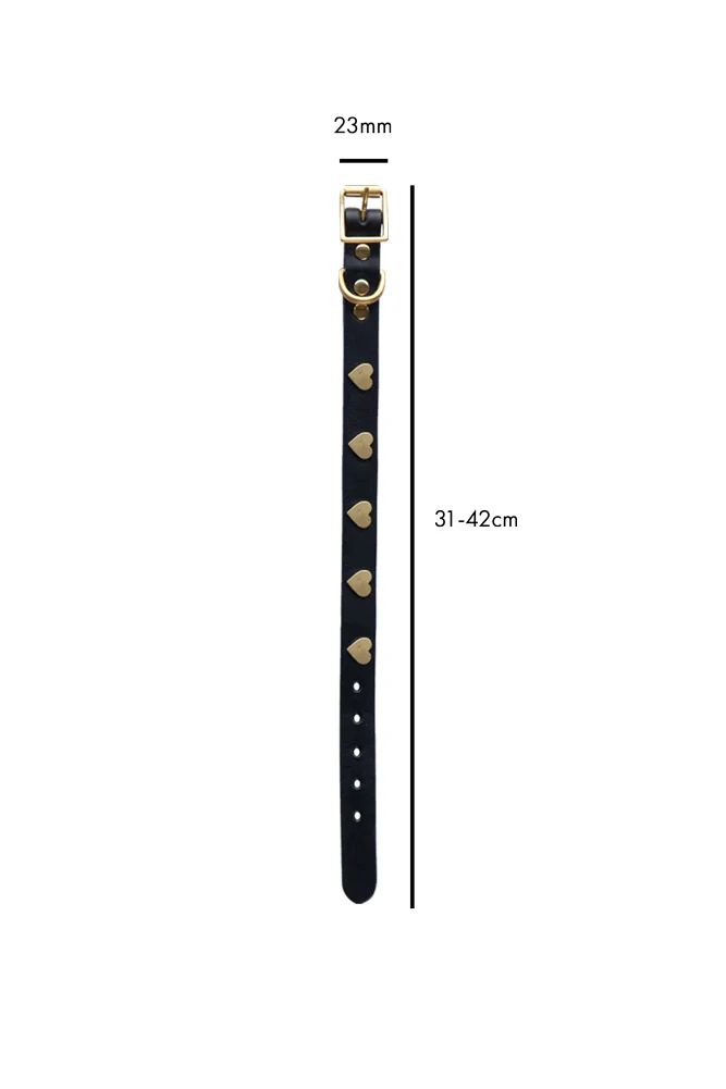 Black Leather Dog Collar With Hearts - 5 Available Sizes - Image 8