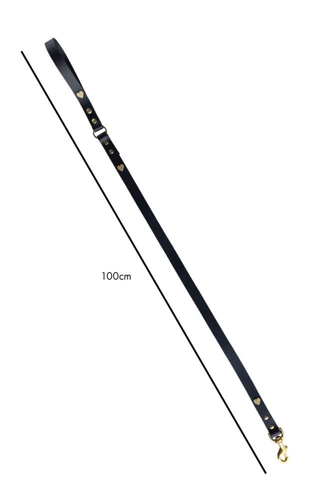Black Leather Dog Lead With Hearts - Image 9