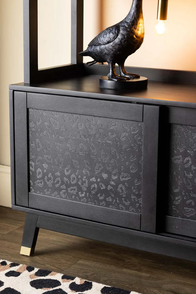 Black Mango Wood Leopard Print Shelving Unit - Image 3