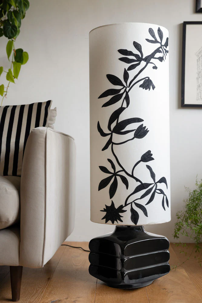 Black & White Floral Silhouette Floor Lamp - Image 2