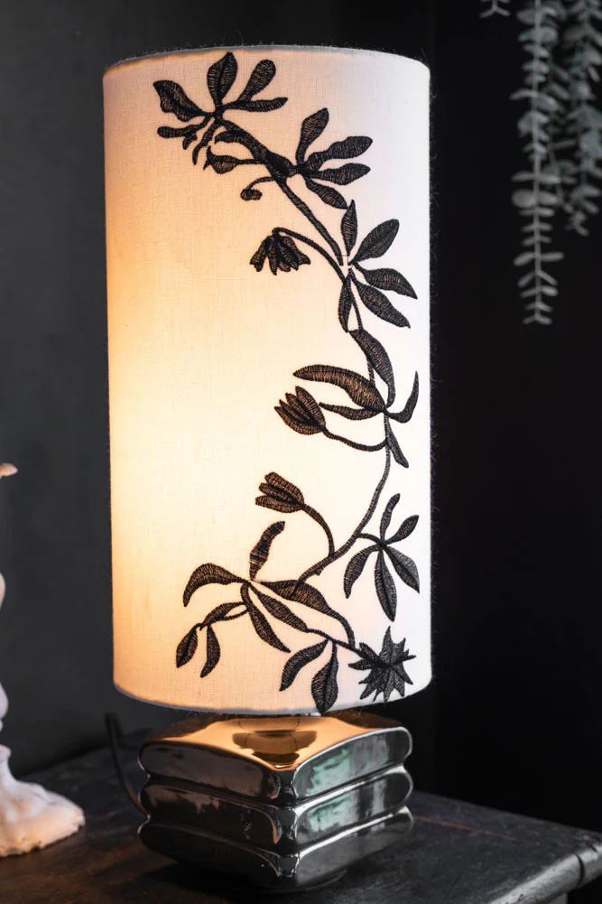 Black & White Floral Silhouette Table Lamp - Image 3