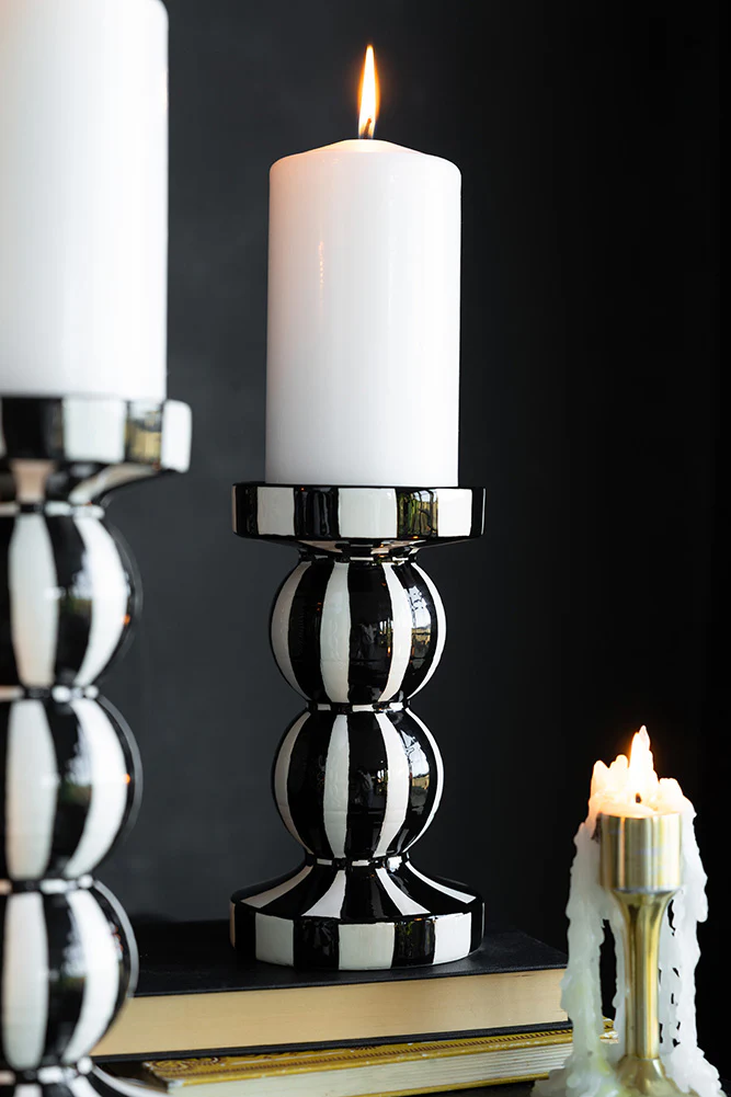 Black & White Stripe Pillar Candle Holder - Short - Image 2