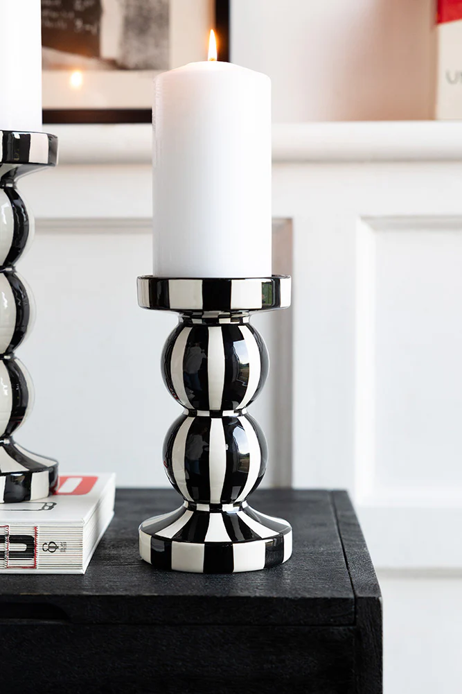Black & White Stripe Pillar Candle Holder - Short - Image 3
