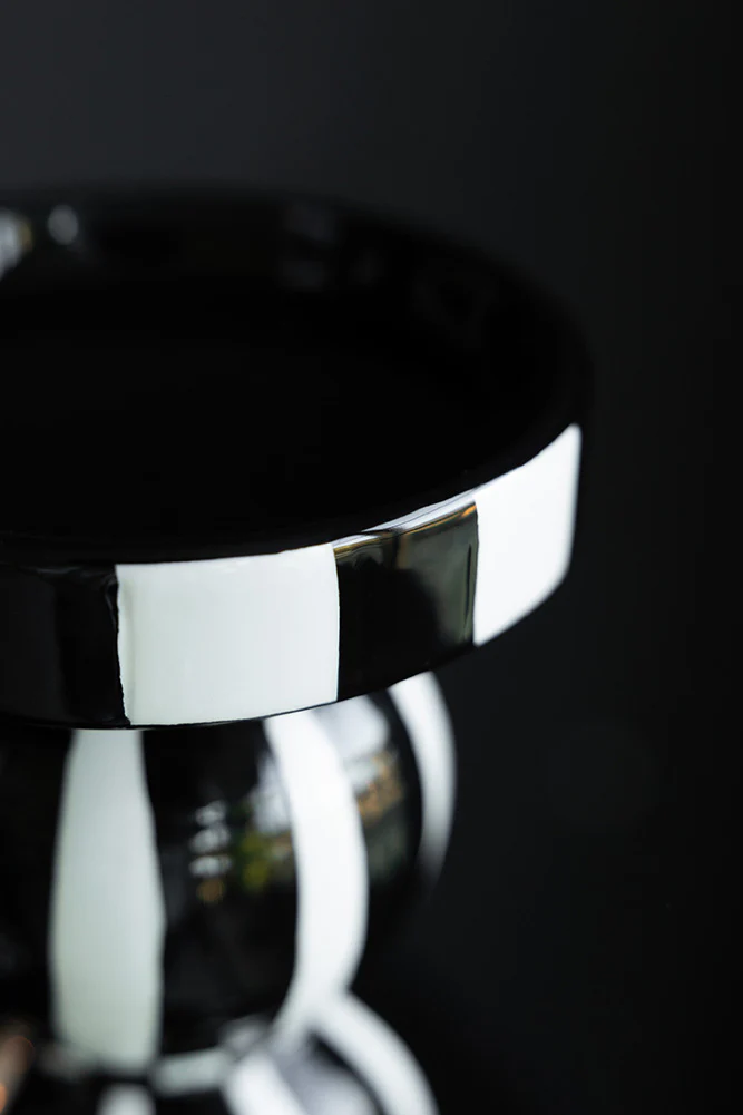 Black & White Stripe Pillar Candle Holder - Short - Image 4