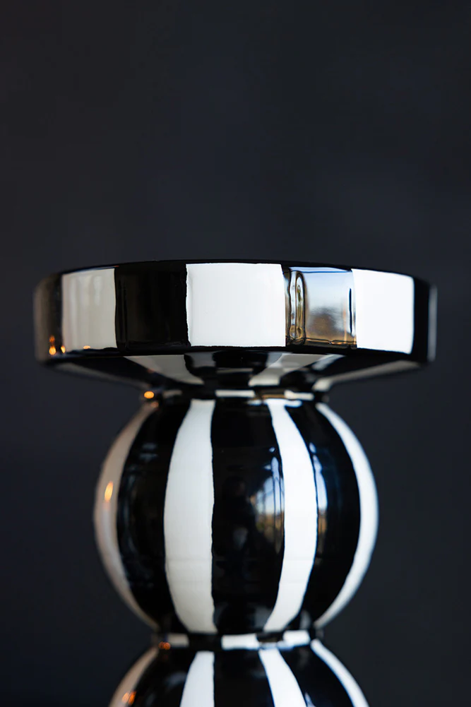 Black & White Stripe Pillar Candle Holder - Short - Image 7