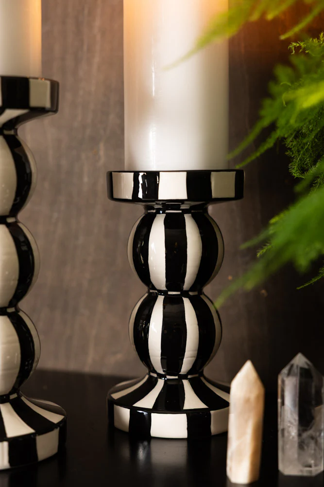 Black & White Stripe Pillar Candle Holder - Short - Image 9