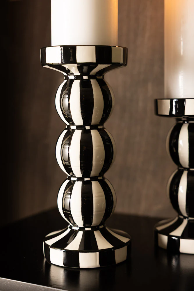 Black & White Stripe Pillar Candle Holder - Tall - Image 10