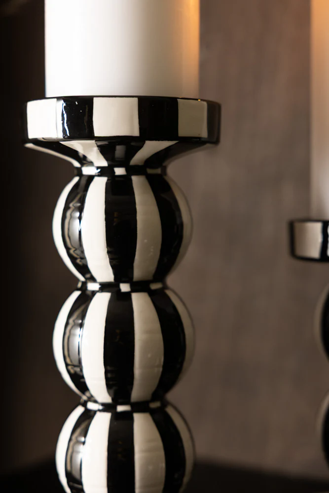 Black & White Stripe Pillar Candle Holder - Tall - Image 12