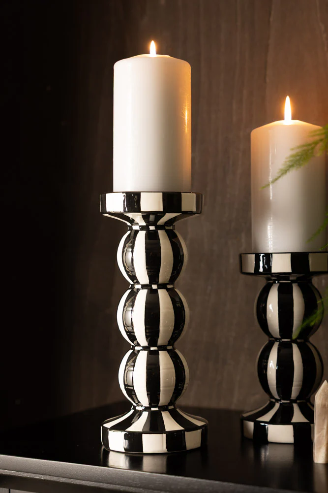 Black & White Stripe Pillar Candle Holder - Tall - Image 13