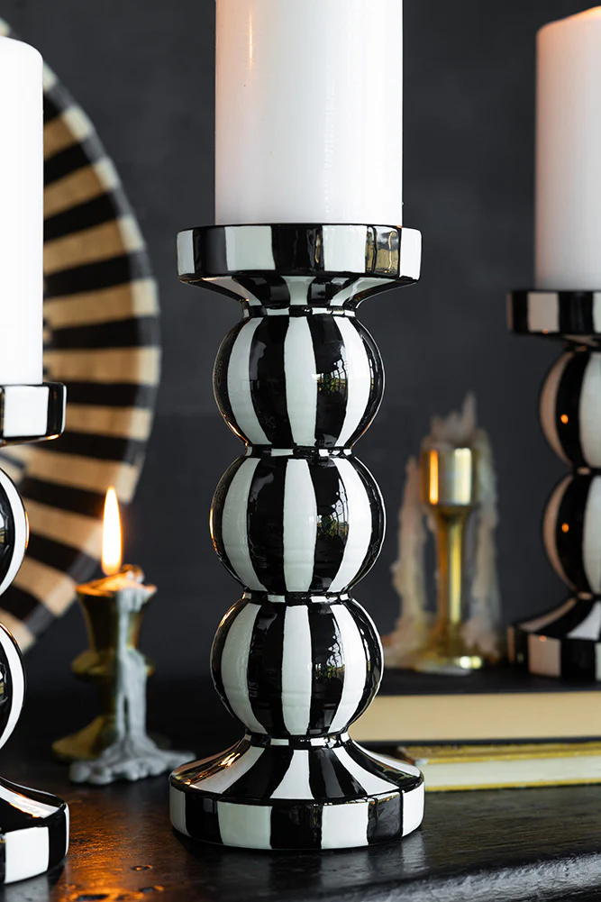 Black & White Stripe Pillar Candle Holder - Tall - Image 2