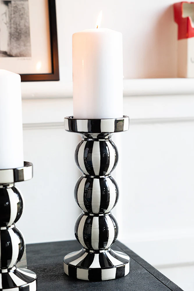 Black & White Stripe Pillar Candle Holder - Tall - Image 3