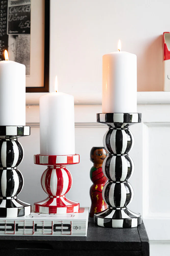 Black & White Stripe Pillar Candle Holder - Tall - Image 5