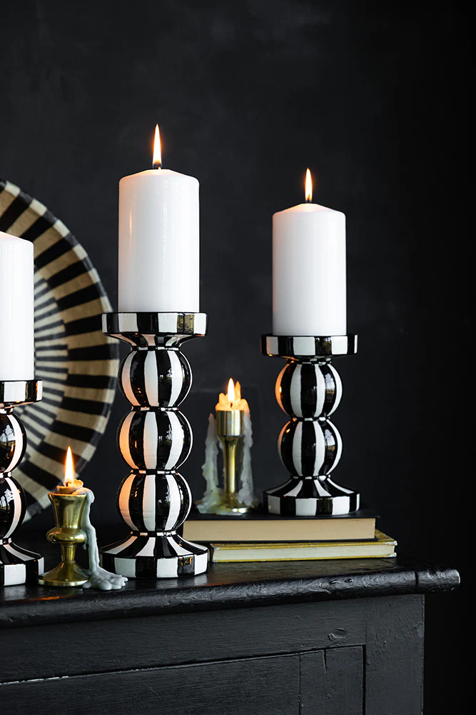 Black & White Stripe Pillar Candle Holder - Tall - Image 6