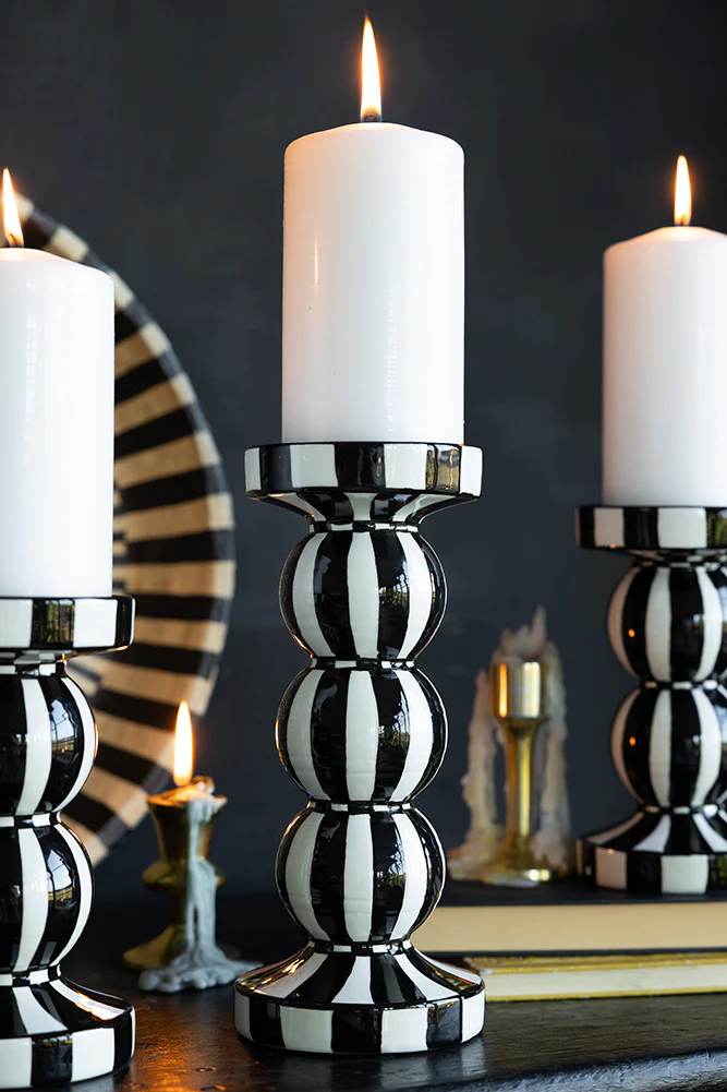 Black & White Stripe Pillar Candle Holder - Tall - Image 9