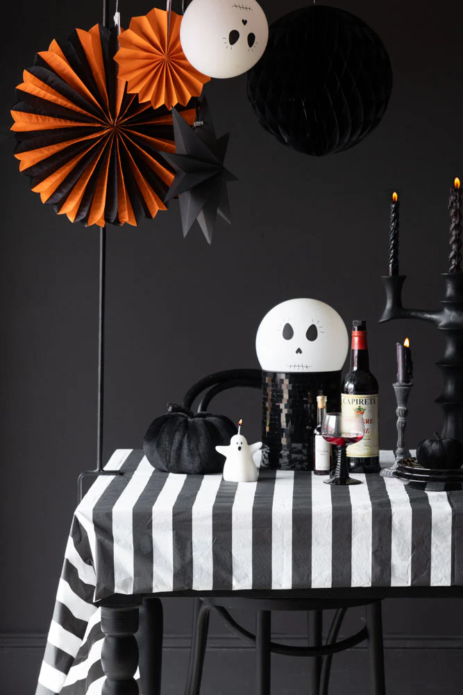 Black & White Striped Paper Tablecloth - Image 2