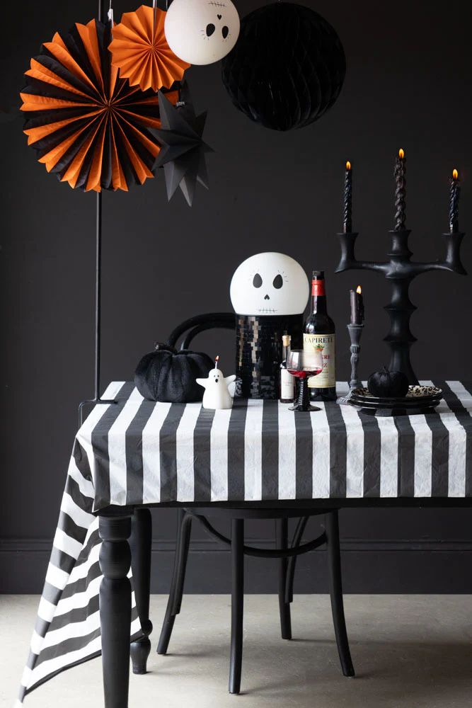 Black & White Striped Paper Tablecloth - Image 3