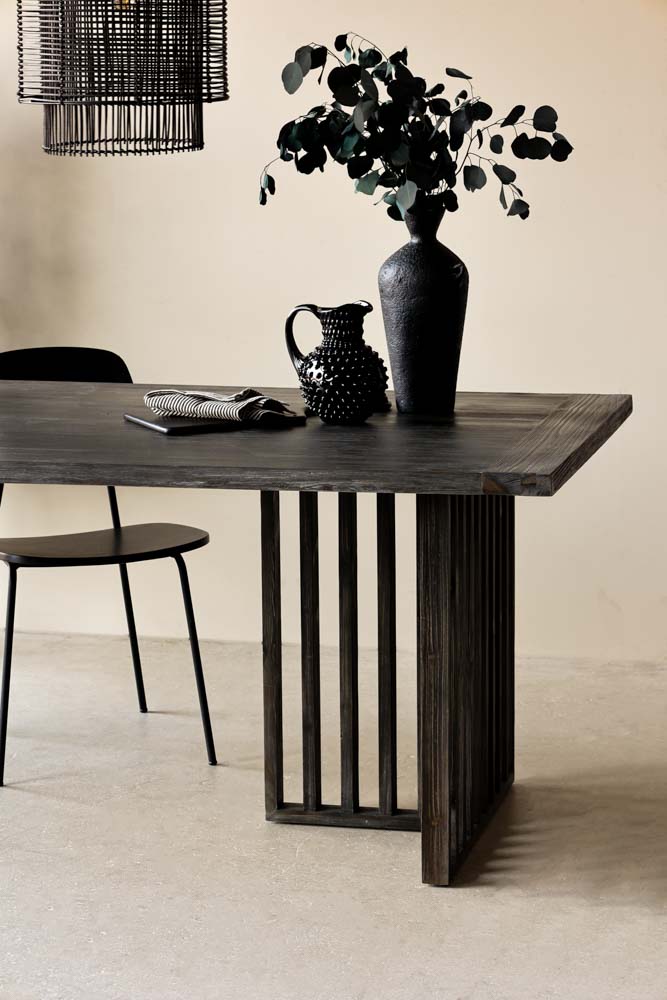 Black Wood Dining Table With Slatted Legs
