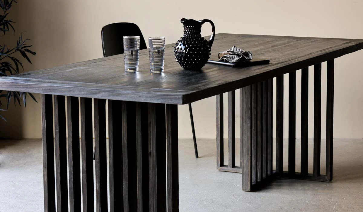 Black Wood Dining Table With Slatted Legs - Image 10