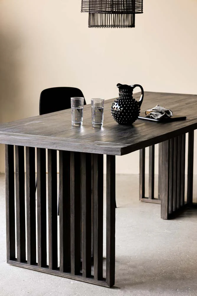 Black Wood Dining Table With Slatted Legs - Image 2