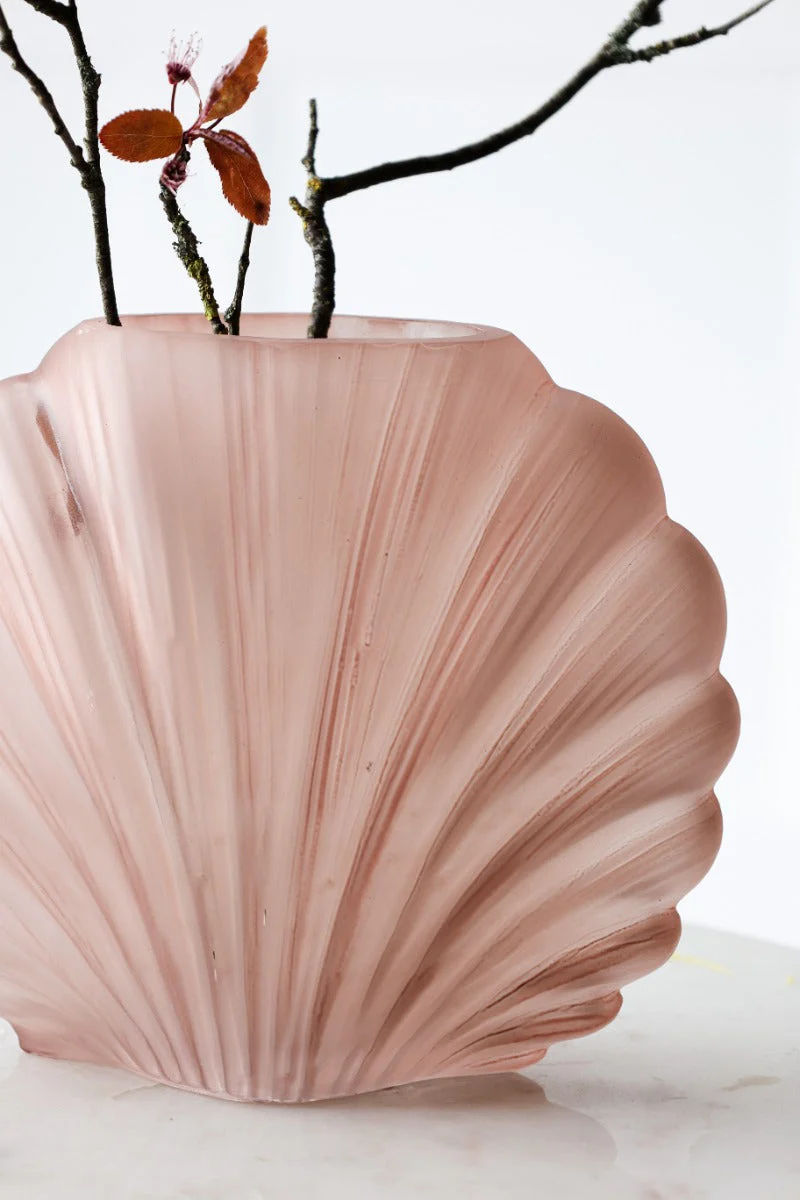 Blush Pink Frosted Glass Shell Vase - Image 2