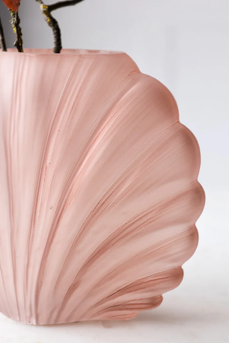 Blush Pink Frosted Glass Shell Vase - Image 3