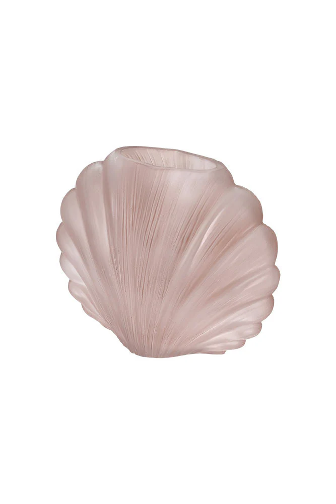 Blush Pink Frosted Glass Shell Vase - Image 6