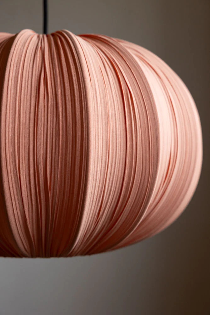 Coral Pink Pleated Fabric Ceiling Light - Image 2