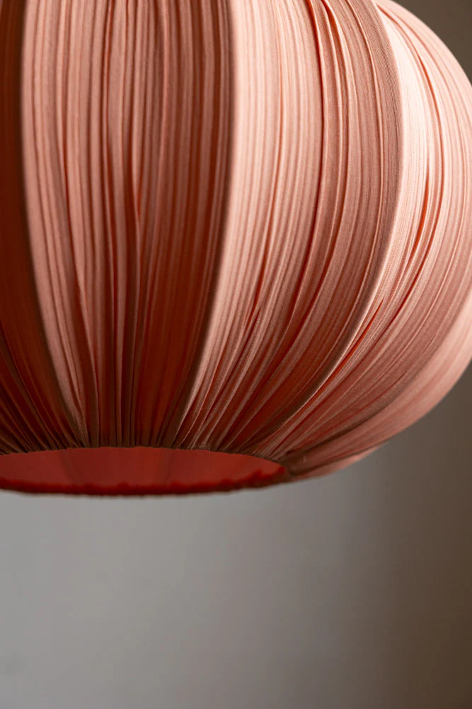 Coral Pink Pleated Fabric Ceiling Light - Image 3