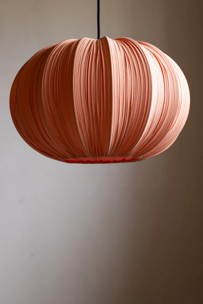 Coral Pink Pleated Fabric Ceiling Light - Image 4