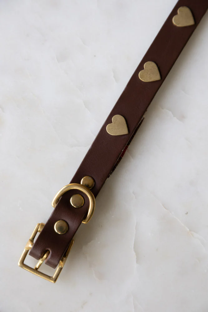 Brown Leather Dog Collar With Hearts - 5 Available Sizes - Image 3