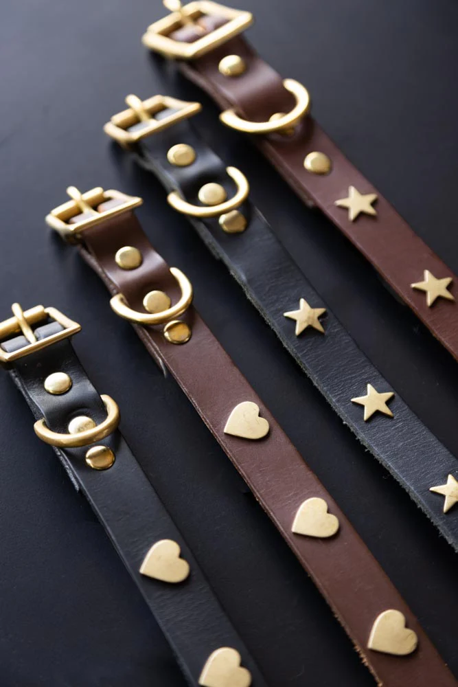 Brown Leather Dog Collar With Stars - 5 Available Sizes - Image 5