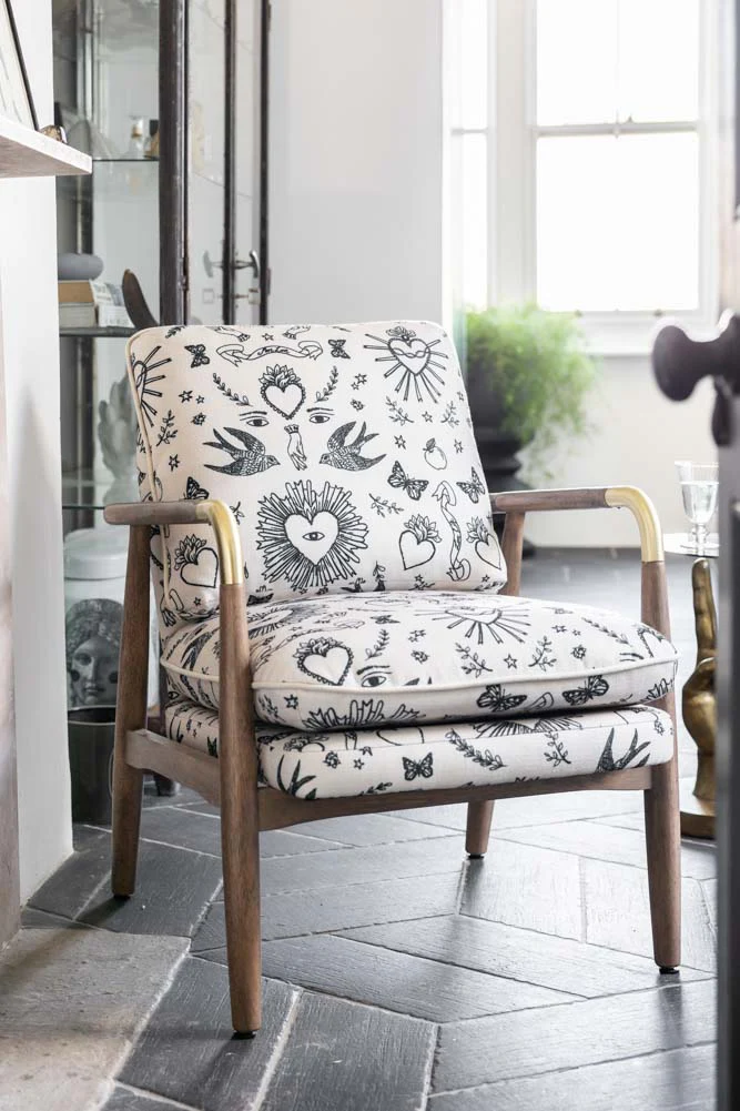 Celeste Hearts and Flowers Natural Accent Chair