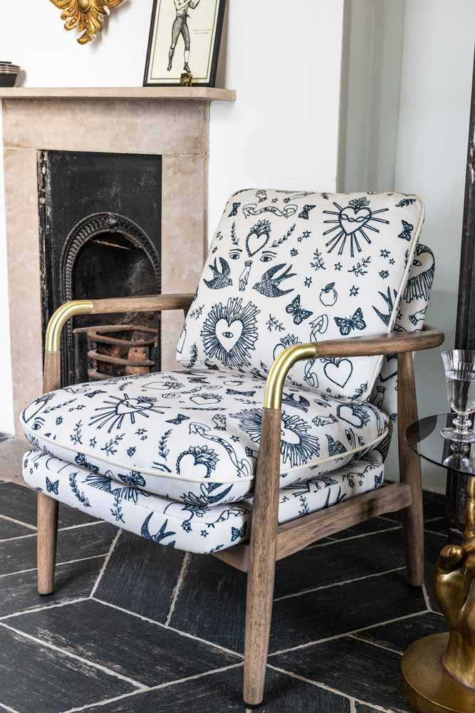 Celeste Hearts and Flowers Natural Accent Chair - Image 2