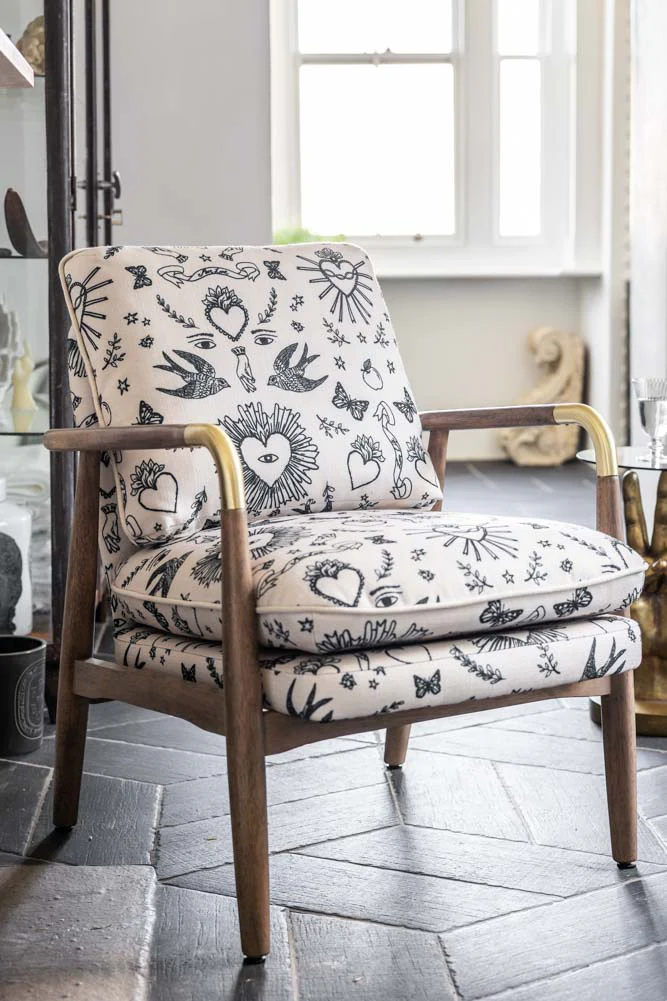 Celeste Hearts and Flowers Natural Accent Chair - Image 4
