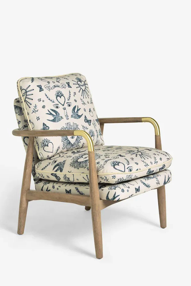 Celeste Hearts and Flowers Natural Accent Chair - Image 7