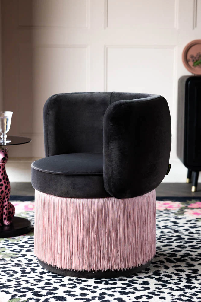 Charcoal & Pink Tassel Accent Chair