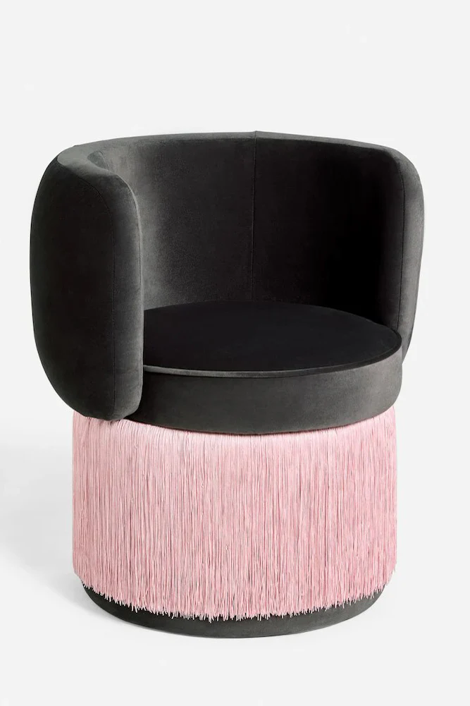 Charcoal & Pink Tassel Accent Chair - Image 4