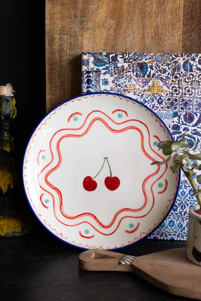 Cherry Print Ceramic Serving Plate