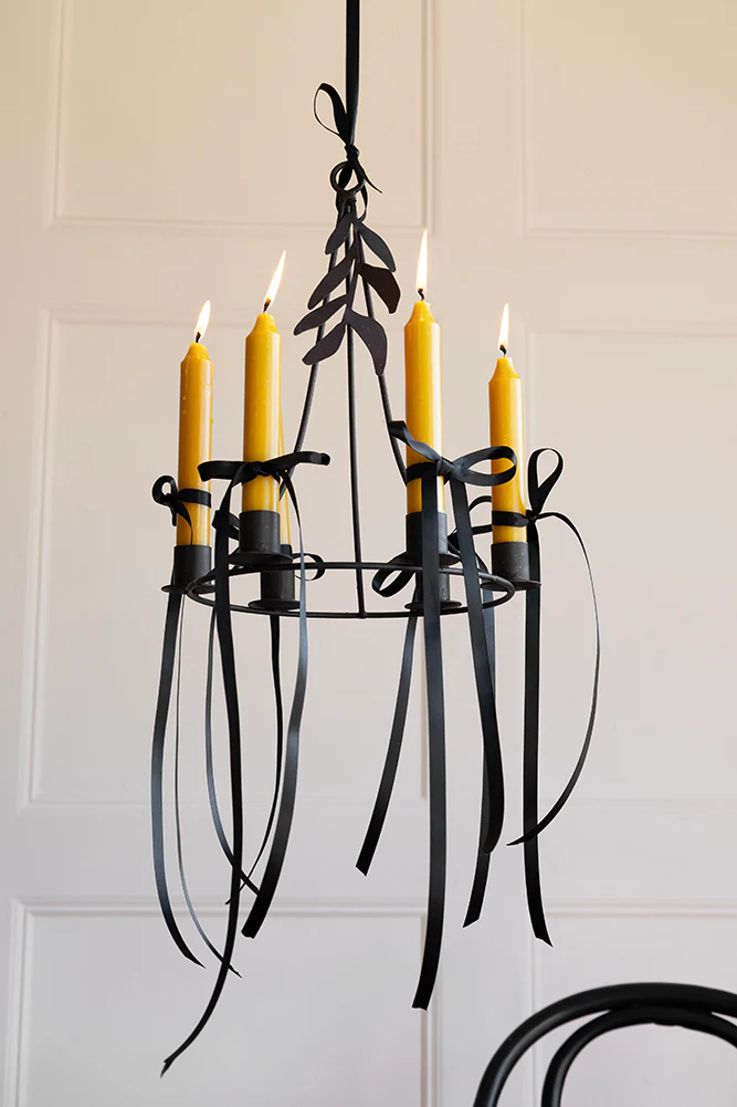 Chic Metal Candlestick Chandelier With Leaf Detail - Image 3