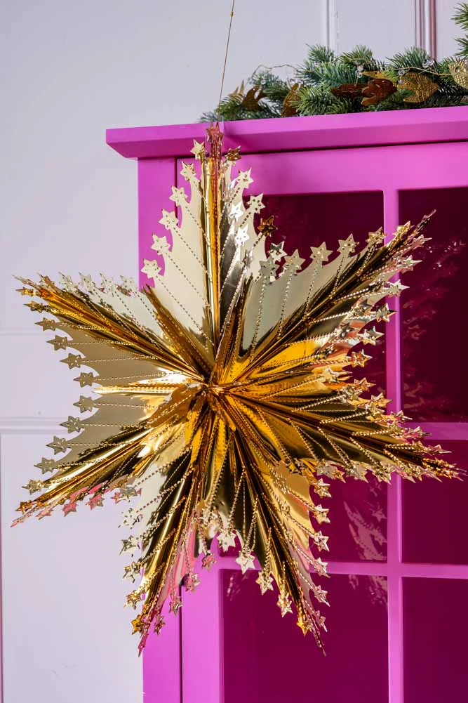Christmas Star Hanging Decoration in Metallic Gold - Image 3