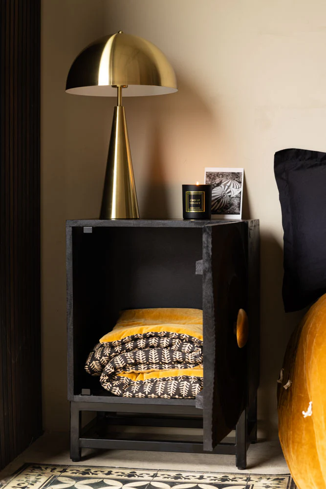 Circular Ribbed Wood Detail Bedside Table - Image 3