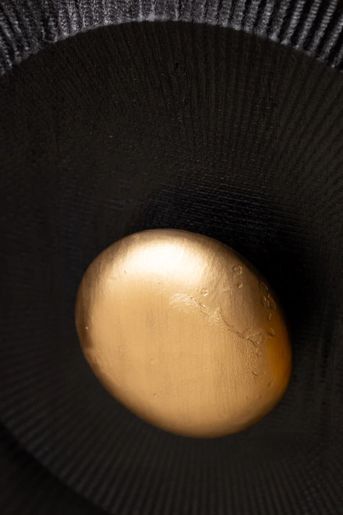 Circular Ribbed Wood Detail Bedside Table - Image 4
