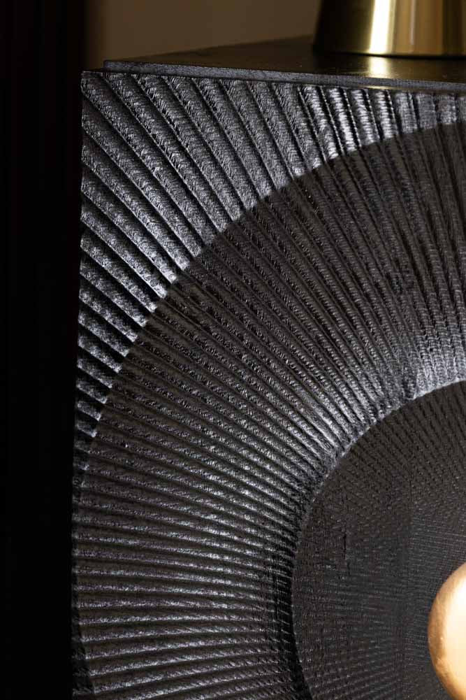 Circular Ribbed Wood Detail Bedside Table - Image 5