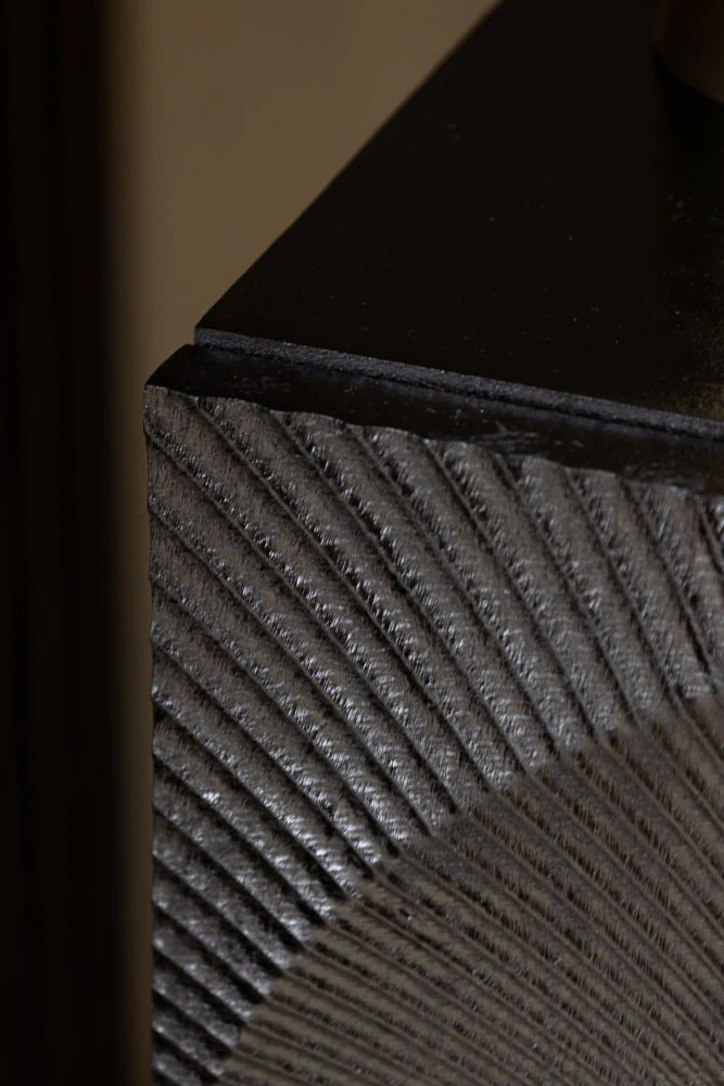 Circular Ribbed Wood Detail Bedside Table - Image 7