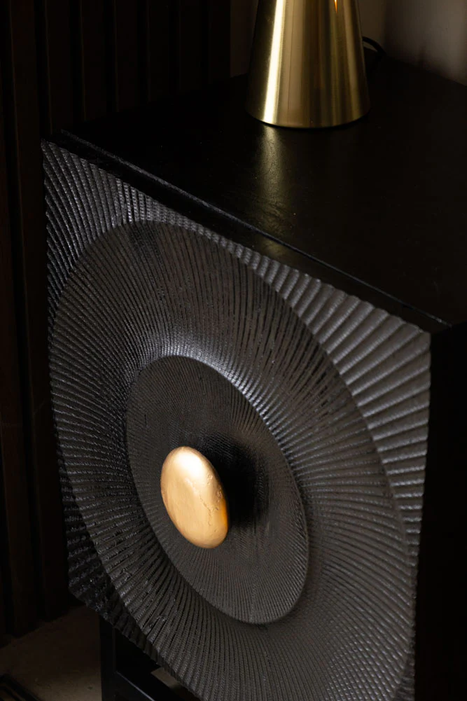 Circular Ribbed Wood Detail Bedside Table - Image 9