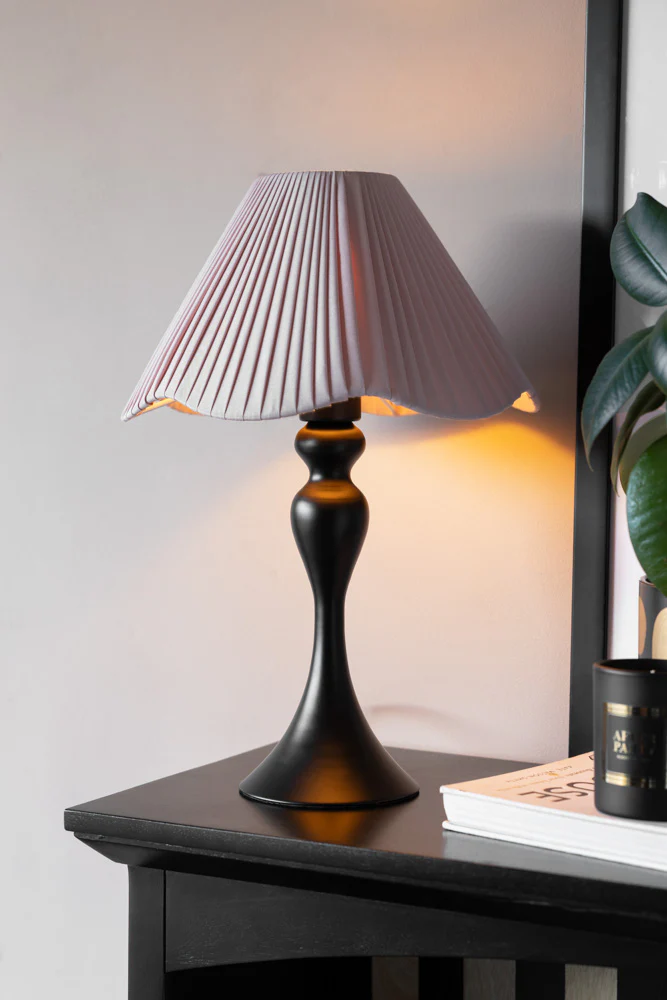 Curved Table Lamp With Pink Pleated Lampshade